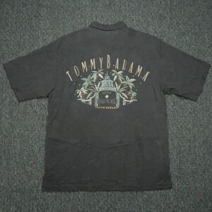 Tommy‎ Bahama Shirt Mens Medium Gray Silk Hotel Paradise Embroidered